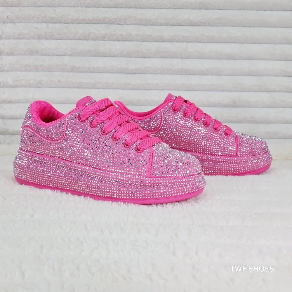 Dazzle Cush Iridescent Rhinestone Hot Pink Platform Sneakers Tennis Shoes_2
